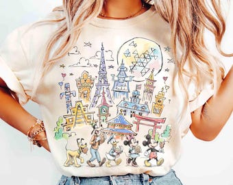 Camiseta de Mickey y sus amigos de Disney Epcot en color cómodo, Epcot World Tour 2026, Vacaciones familiares en Disneyland, Camiseta de aperitivos y bebidas alrededor del mundo
