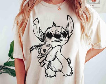 Disney Stitch And Scrump Sketch Portrait Shirt, Cute Lilo And Stitch Tee, WDW Magic Kingdom Disneyland Family Vacation Holiday Gift