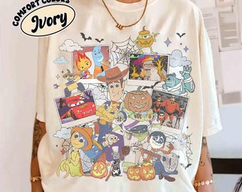 Vintage Disney Pixar Characters Photos Halloween Group Shirt, Toy Story, Cars, Monster Inc, Inside Out Tee, Mickey's Not So Scary Party Trip
