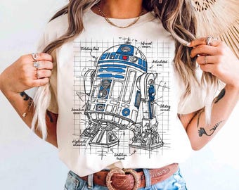 スター・ウォーズ R2-D2 アストロメク・ドロイド 回路図 ヴィンテージTシャツ、最後のジェダイTシャツ、ディズニー・ハリウッド・スタジオ ギャラクシーズ・エッジ ファミリーバケーション旅行