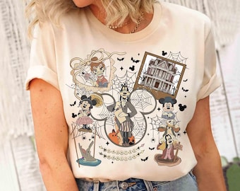 Retro Disney Haunted Mansion Mickey and Friends T-shirt, Madame Leota Hatbox Ghost Halloween Tee, Mickey's Not So Scary Party Family Trip