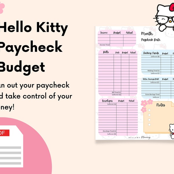 Kitty Paycheck Budget / Budget By Paycheck / Cash Stuffing / Digital Download / PDF / Weekly Paycheck Budget / Paycheck Breakdown