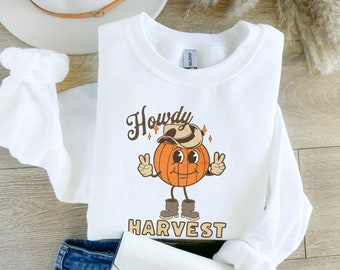 Howdy Harvest Pumpkin Shirt, Western Fall T-Shirt, Pumpkin Cowboy Crewneck, Howdy Pumpkin, Fall Shirt, Thanksgiving Tee, Western Pumpkin Top