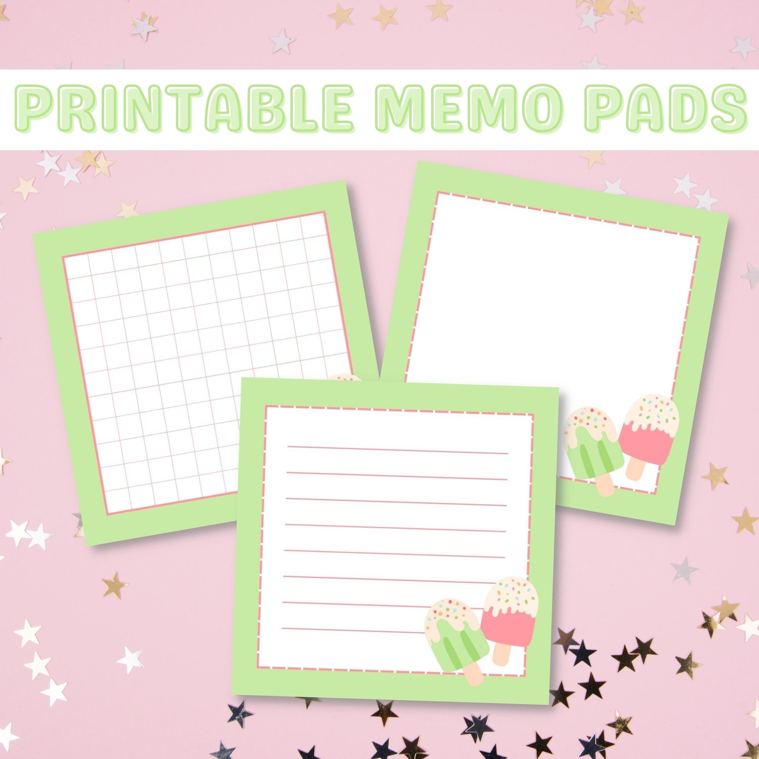 Cute Printable Memo Pads, Cute Ice Cream Memo Sheets Digital Download ...