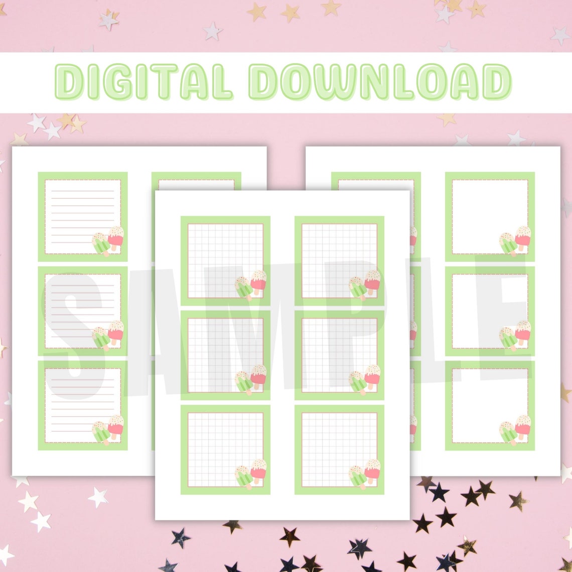 Cute Printable Memo Pads, Cute Ice Cream Memo Sheets Digital Download ...