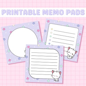 Kawaii druckbare weiße Kitty Memo Pad, Memo Sheet digitaler Download, Kawaii Stationär, niedlich Stationär, Kawaii Notizblock, ästhetische Stationär
