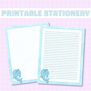 Papelería Kawaii Narwhal imprimible, Narwhal lindo, Papelería Kawaii, Papel de carta forrado imprimible, Estacionario imprimible, Impresiones de Narwhal