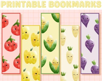 Kawaii Printable Bookmarks, 5 Fruits Bookmarks Digital Download, Kawaii ...