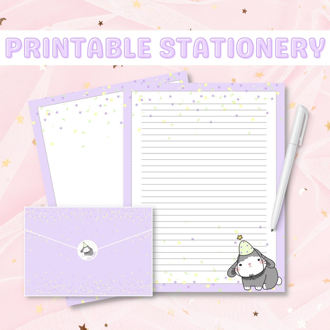 Kawaii Bunny Stationery Set Printable, Bunny Stationary, Kawaii Stationary, Printable Lined ...