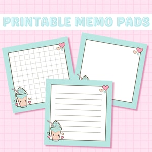 Blocs de notas imprimibles Kawaii, Hojas de notas de batido Descarga digital, Estacionario Kawaii, Estacionario lindo, Bloc de notas Kawaii, Estacionario estético