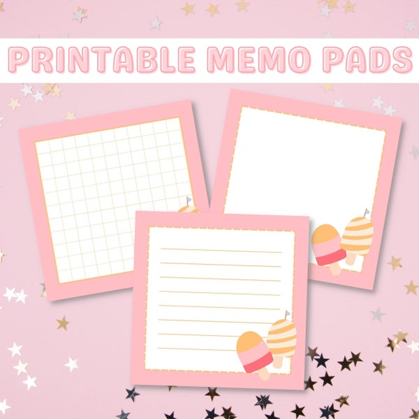 Cute Printable Ice Cream Memo Pads, Kawaii Memo Sheets Digital Download, Kawaii Stationary, Kawaii Notepad, Aesthetic Stationary