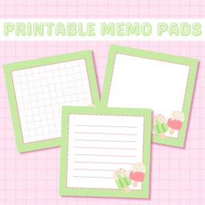 Blocos de notas fofos para impressão, folhas de memorandos fofas para sorvete, download digital, papel de carta Kawaii, bloco de notas Kawaii, papel de carta estético