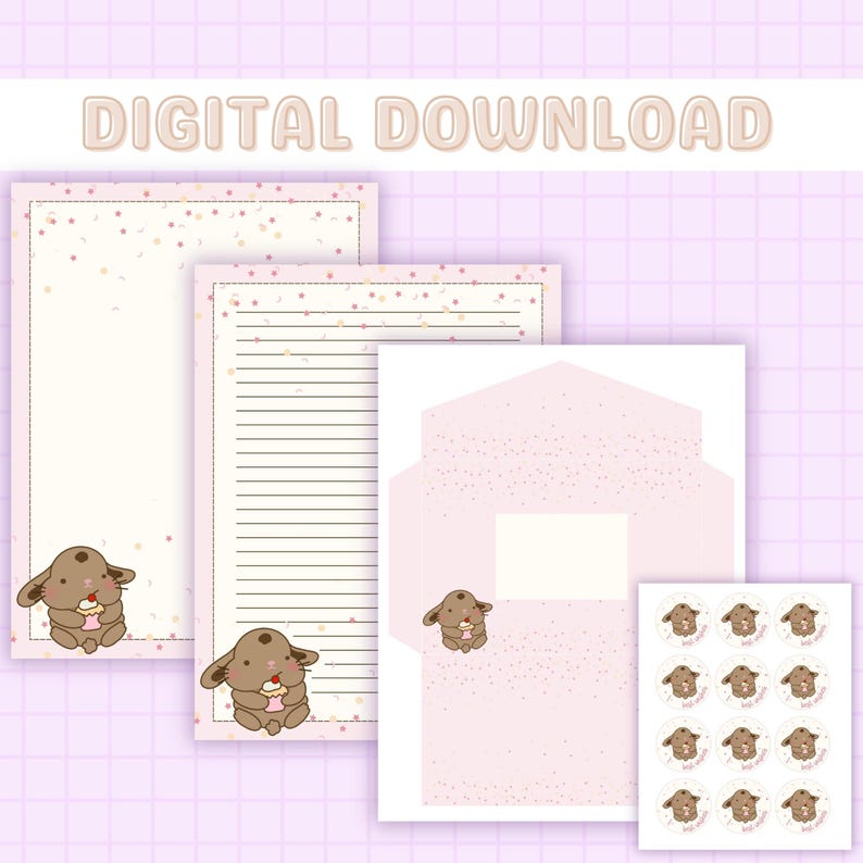 Cute Bunny Stationery Set Printable, Bunny Stationary, Kawaii ...