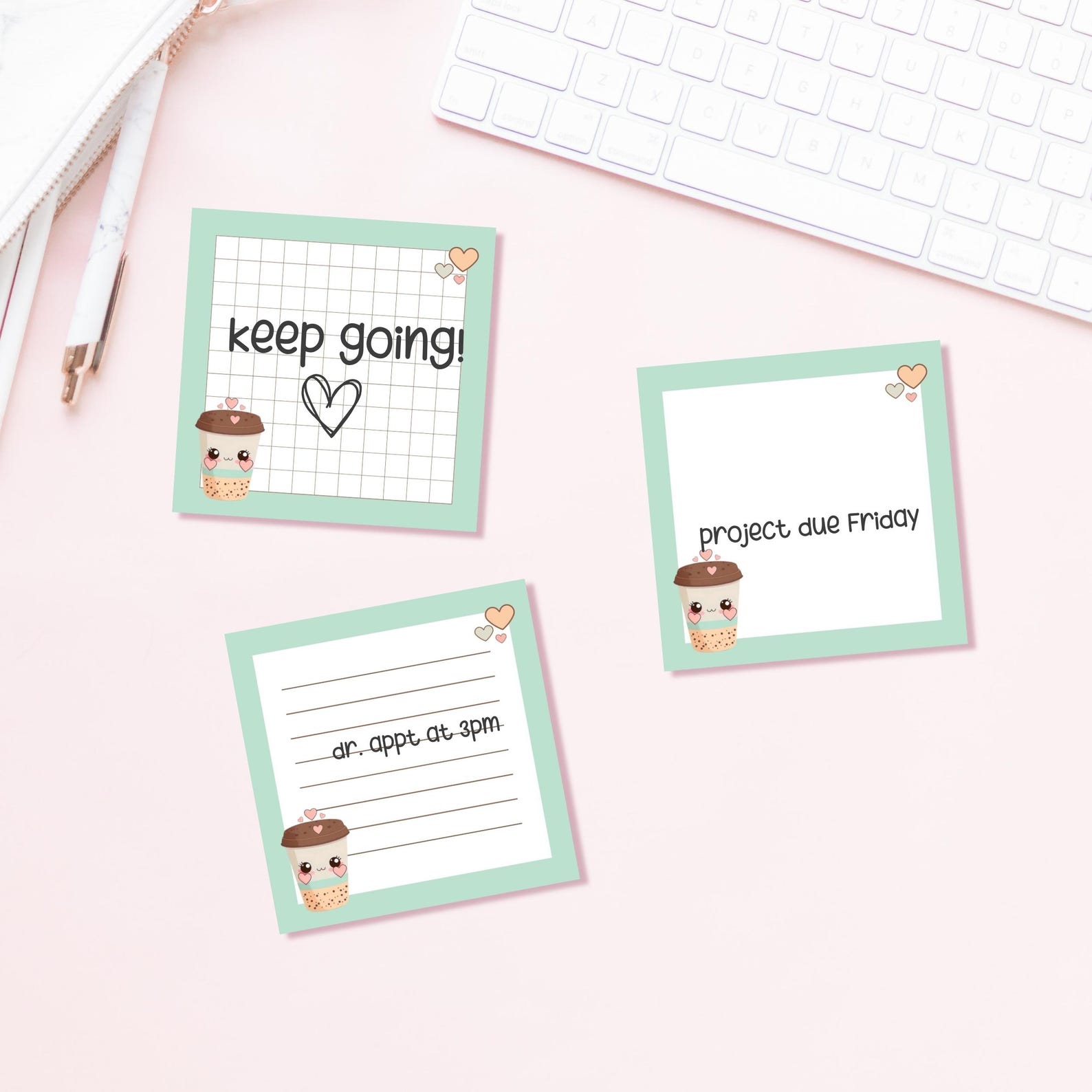 Kawaii Printable Coffee Cup Memo Pad, Memo Sheets Digital Download ...