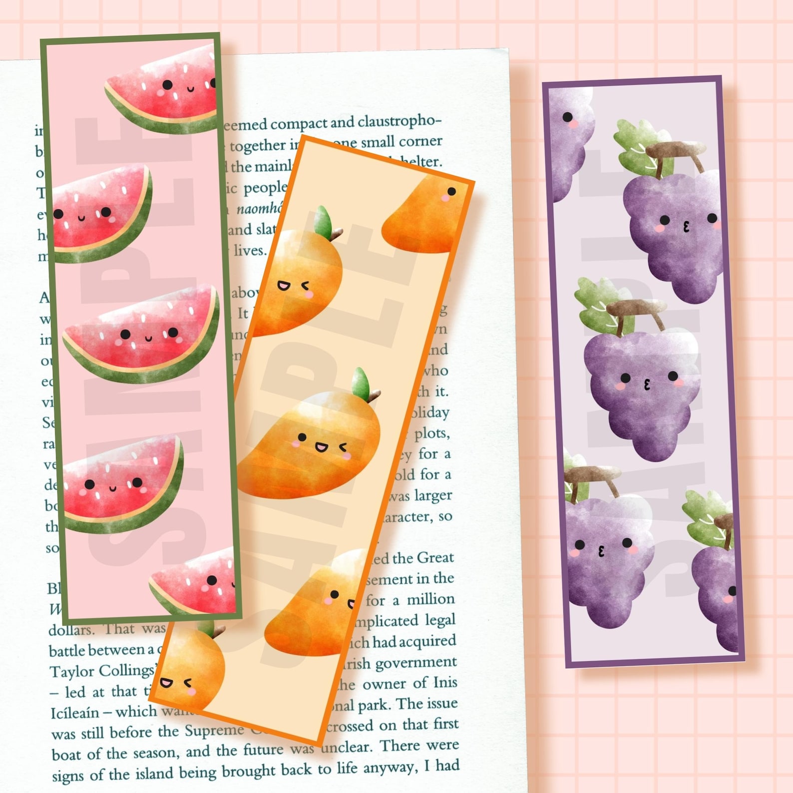 Kawaii Printable Bookmarks, 5 Fruits Bookmarks Digital Download, Kawaii ...