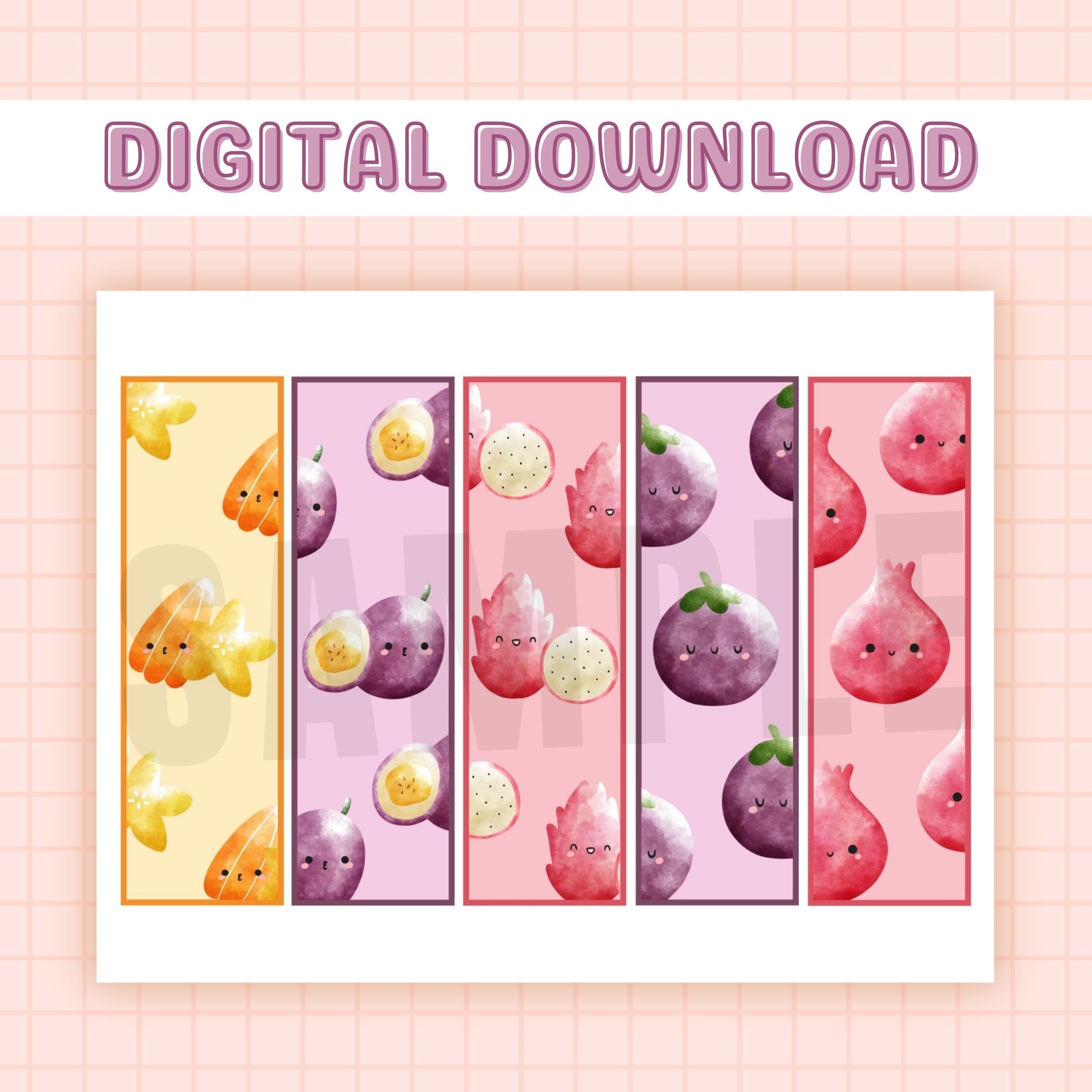 Printable Kawaii Bookmarks, 5 Fruits Bookmark Designs Digital Download ...
