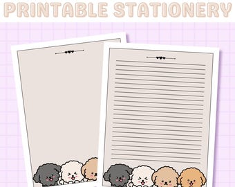 Kawaii Puppy Stationery Printable, Puppy Stationary, Kawaii Stationary, Printable Lined Letter Paper, Printable Stationary, Neutral Prints