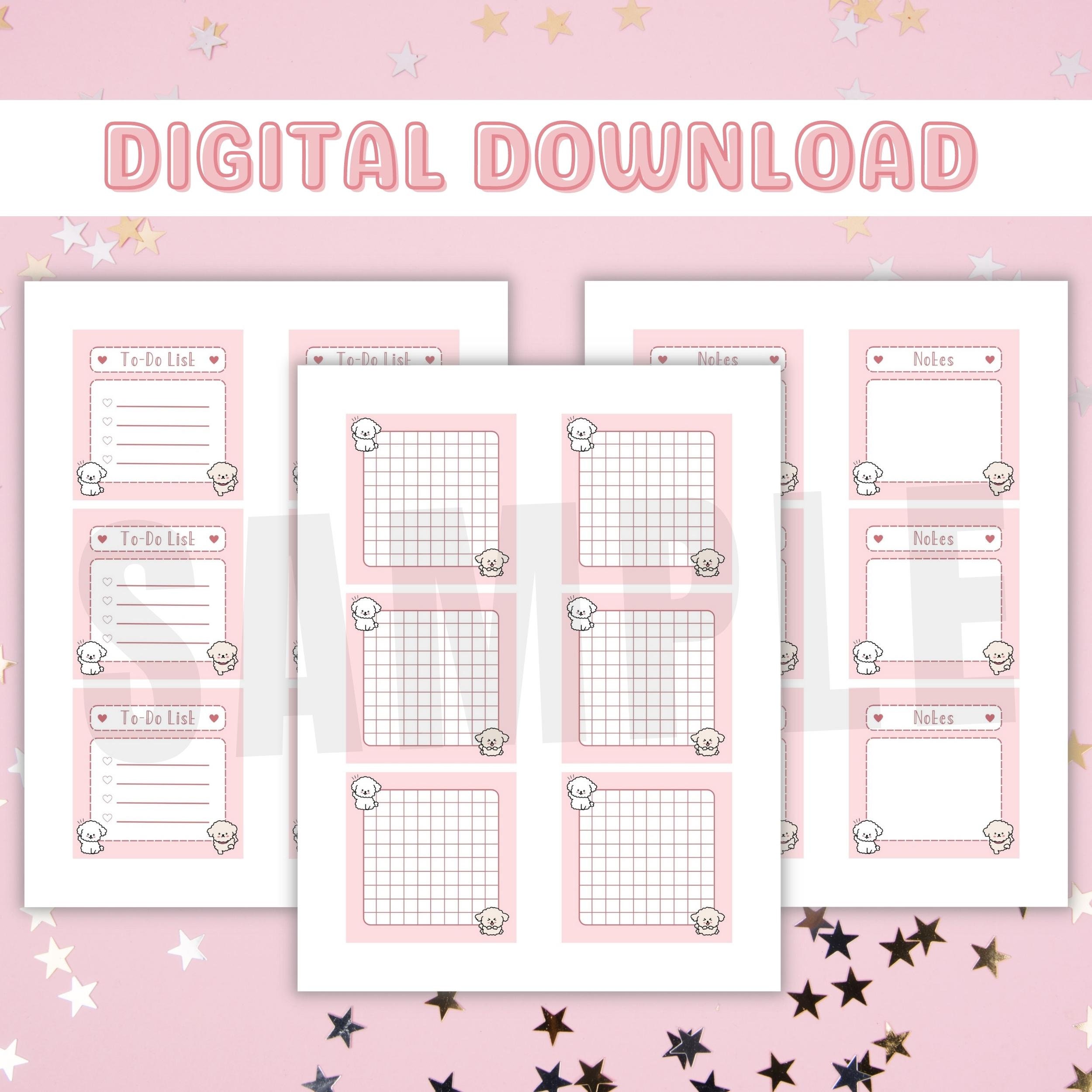 Kawaii Printable Memo Pads, Memo Sheets Digital Download, Kawaii ...
