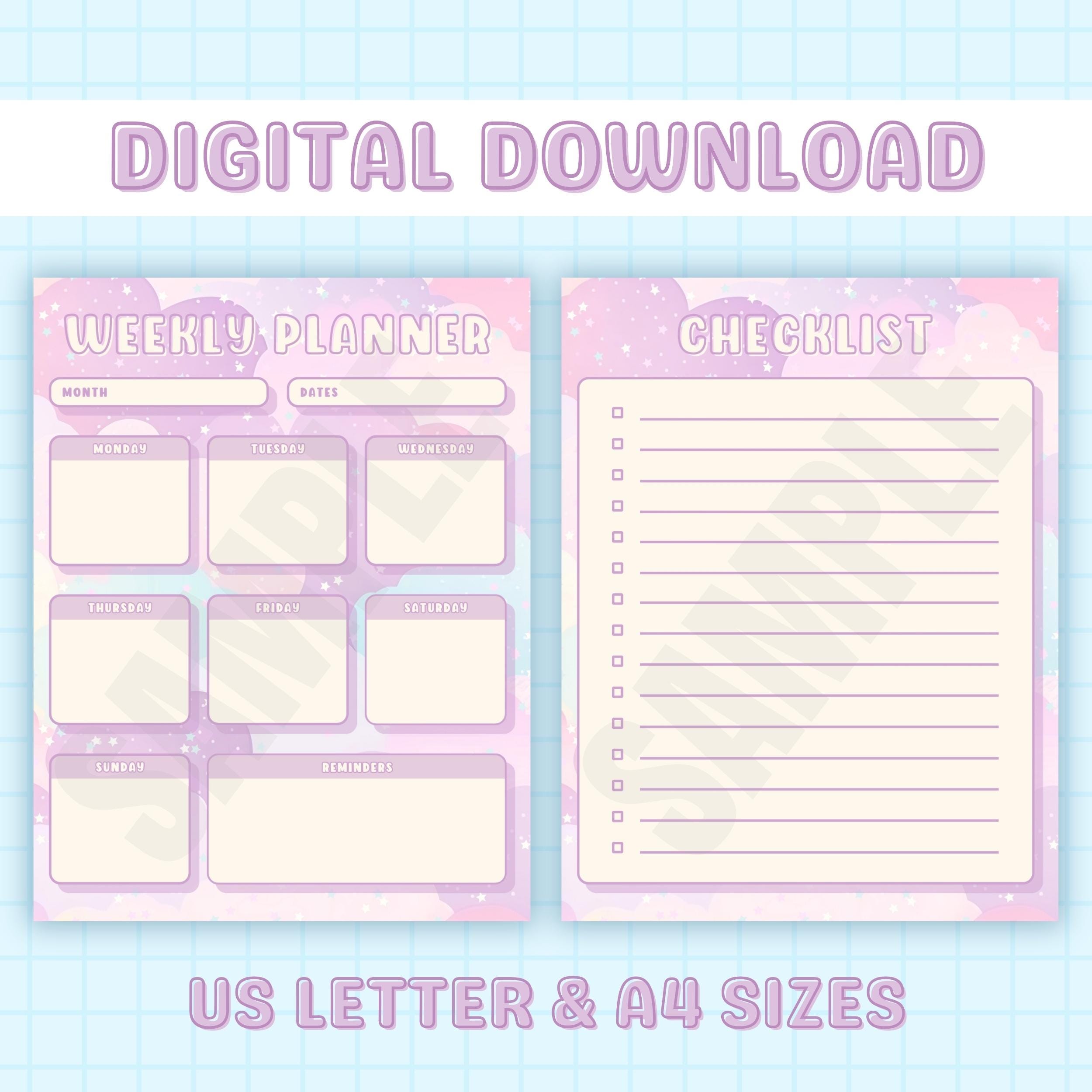 Purple Clouds Weekly Planner With Checklist, Stationery Printable ...