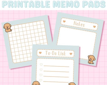 Notatniki do druku Kawaii, urocze arkusze do notatek do pobrania w wersji cyfrowej, artykuły papiernicze Kawaii, artykuły papiernicze dla szczeniąt, notatnik Kawaii, estetyczne artykuły papiernicze