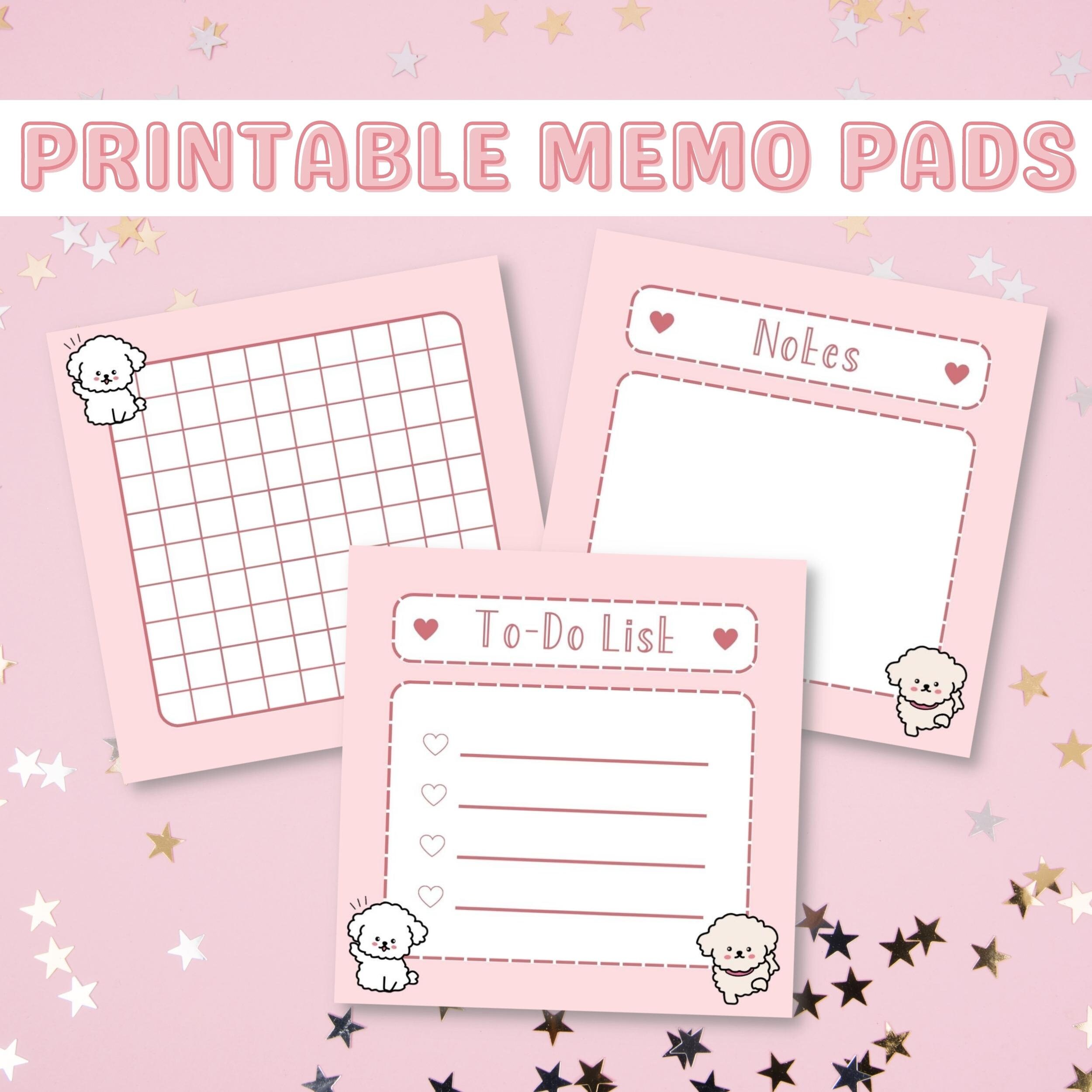 Kawaii Printable Memo Pads, Memo Sheets Digital Download, Kawaii ...