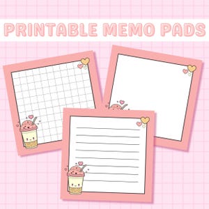 Blocs de notas de batido imprimibles Kawaii, Descarga digital de hojas de notas, Estacionario Kawaii, Estacionario lindo, Bloc de notas Kawaii, Estacionario estético