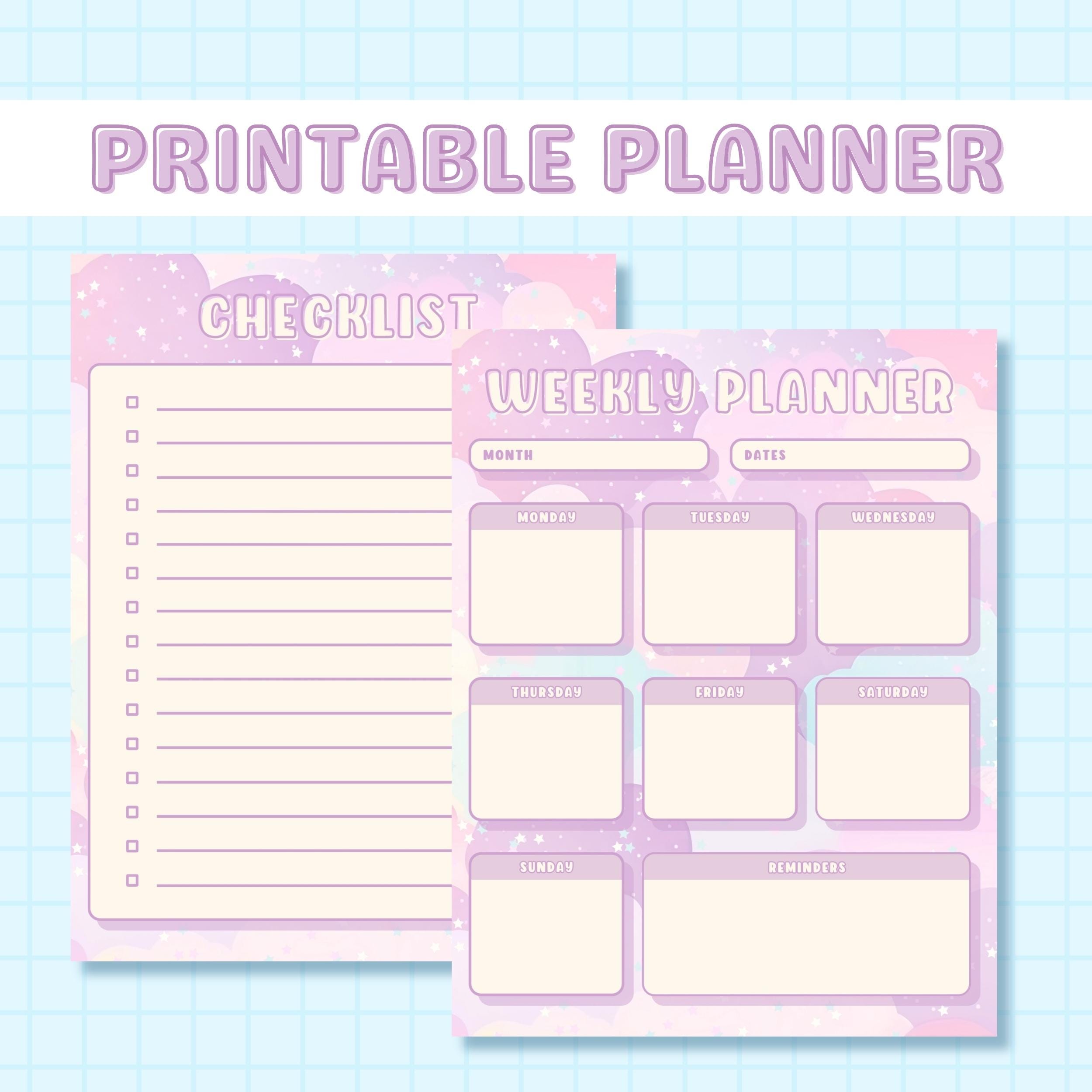Purple Clouds Weekly Planner With Checklist, Stationery Printable ...