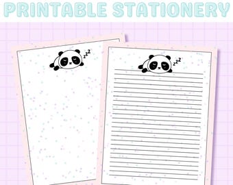 Kawaii Panda Stationery Printable, Cute Panda, Kawaii Stationary, Printable Lined Letter Paper, Cute Stationary, Pastel Aesthetic