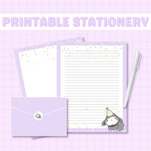 Conjunto de papelaria Kawaii Bunny para impressão, papel de coelho, papel de carta Kawaii, papel de carta forrado e sem forro para impressão com envelope, kit de correspondência