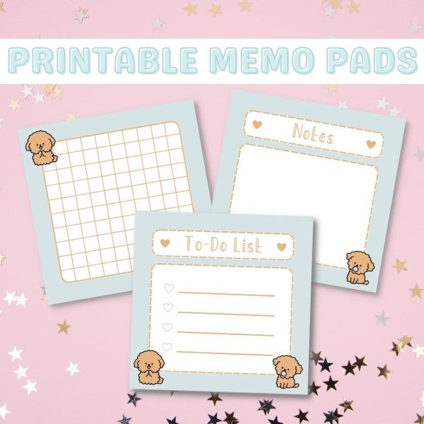 Kawaii Printable Memo Pads, Cute Memo Sheets Digital Download, Kawaii Stationary, Puppy Stationary, Kawaii Notepad, Aesthetic Stationary
