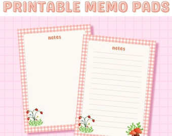 Cottagecore Aesthetic Printable Memo Pads, Memo Sheets Digital Download, Cottagecore Stationary, Cute Stationary, Strawberry Notepad