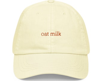 Oat Milk Dad Hat - Gift for Dairy Free Coffee Lovers - Minimalist Cotton Embroidered Cap