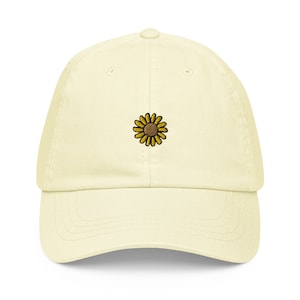 Sunflower Hat - Gift for Spring Flower Lovers - Pastel Cotton Embroidered Cap