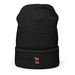 Old Fashioned Hat - Gift for Cocktail Lovers - Minimalist Embroidered Waffle Beanie - Multiple Colours