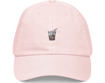 Cappello da caffè freddo - Regalo per gli amanti del caffè freddo - Ricamato in cotone pastello