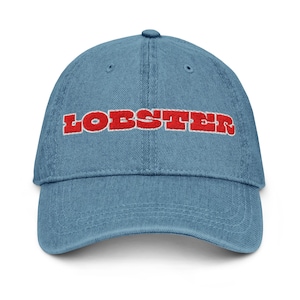 Gorra de mezclilla con langosta: elegante gorra Otto con letras bordadas en mezclilla clara, oscura o negra.