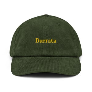 Burrata Corduroy Hat - Gift for Italian Cheese Lovers - Handmade Embroidered Cap