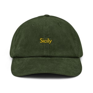 Sicily Corduroy Hat - Gift for Italian Wine Lovers - Best Wine Regions of Italia - Handmade Embroidered Cap