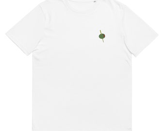 Olive T Shirt - Manzanilla, Spanish, Pimento Stuffed Olive with Toothpick - Cotton Embroidered Tee