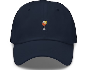 Aperol Spritz Hut – mit Orangenscheibe – trendiger Cocktail-Merch – minimalistisch bestickter Stab-Baumwollhut