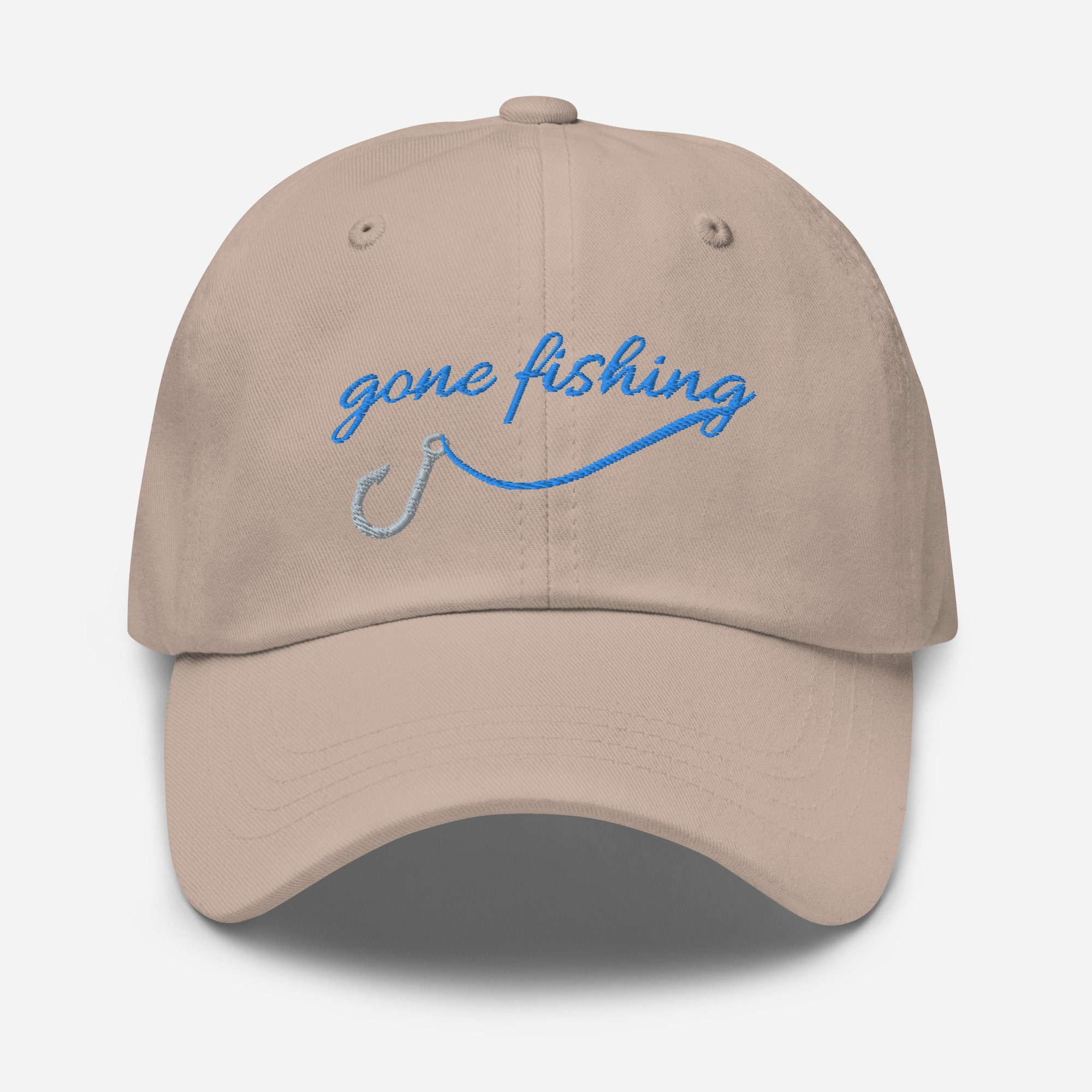 Gone Fishing Hat Gift for Fishermen Anglers and Nature Lovers Minimalist Embroidered Cotton Hat
