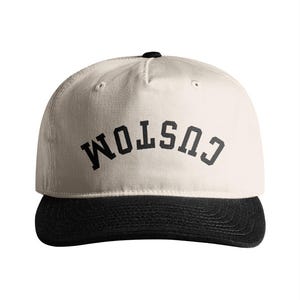Embroidered Upside Down Text Hat: Custom Two-Tone Snapback