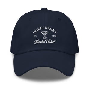 Custom Bachelorette, Party Social Club Hat - Personalized Bride Hat with Cocktail Glass - Embroidered Party Cap with Name and Year