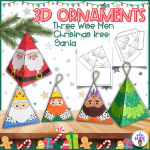 3D Christmas ornaments- Santa, christmas tree, three wise men