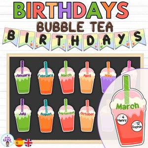 Bubble Tea- Birthday Display | Birthday Bulletin Board- Bilingual