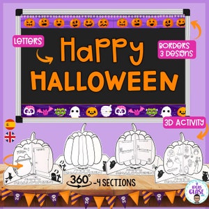 Halloween bulletin board, pumpkin triorama activity- pumpkin display- bilingual