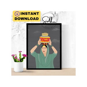 Punjabi woman with Jaggo, punjabi poster,punjabi life, punjabi wedding rituals,traditional punjabi art, Indian folk art, folk dance,sikh art