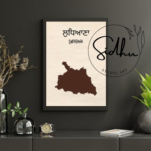 Carte des districts du Pendjab, carte numérique imprimable, art mural pendjabi, cadeau pendjabi, bathinda, ludhiana, patiala, moga, tous les districts, minimaliste
