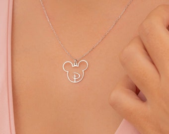 Sterling Silver Personalized Dainty Disney Letter Necklace, Disney Choker Necklace, Mickey Necklace, Kids necklace, Disney Wedding Necklace