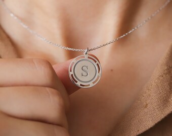 Silver Disk Letter Necklace, Handmade Personalized Letter Pendant, Dainty Anniversary Birthday Christmas Gift Minimalist Initial Jewelry